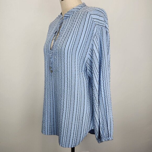 Free‎ People Rhythm Of The Night Tunic M Blue Striped Bishop Sleeves Oversized - Picture 2 of 11